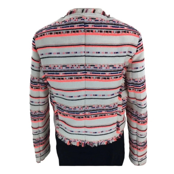 Belle Vere Tweed Fringe Open Front Blazer Jacket New - Picture 3 of 7